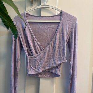 Lululemon Wrap-Front Ribbed Long Sleeve Top in Lilac, Size 4